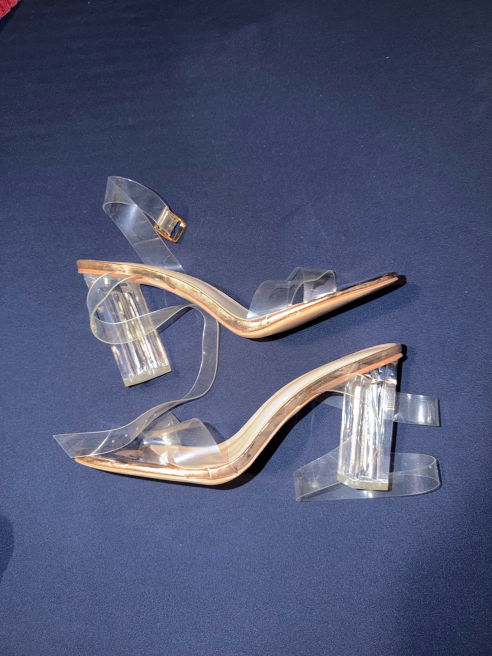 Clear Strap Block Heel Sandals - Transparent